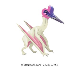 Cartoon quetzalcoatlus dinosaur character. Isolated vector genus of toothless pterosaur from Azhdarchidae family. Prehistoric Cretaceous era winged flying reptile dino with long beak