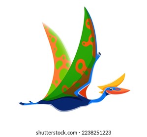 Cartoon Quetzalcoatlus dinosaur character. Paleontology animal, ancient flying beast or dinosaur with beak. Mesozoic era reptile, prehistoric carnivore creature isolated vector funny personage