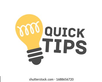 Cartoon quick tip badge isolated on white background. Light bulb symbol of solution or advice vector flat illustration. Idea sign with creative letterings or inscriptions decorated by design element