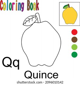 Caricatura Quince. Libro de colores con tema de la fruta. Gráfico de ilustración vectorial. Es bueno que los niños aprendan y coloreen.