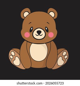 cartoon quirky cute little bear with red cheeks sitting