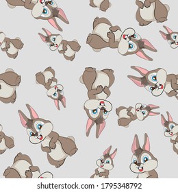 Cartoon Rabbit. Animal Seamless Vector Pattern Design Background
