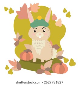 Cartoon rabbit autumn Animal. Vector illustration