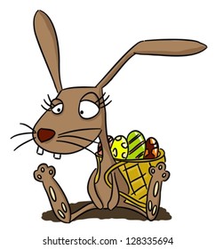 Cartoon rabbit with basket (vector)