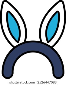 A cartoon rabbit with blue ears and a blue hat. The hat is on the rabbit's head and is blue and black