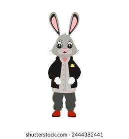 Cartoon rabbit, bunny, in fashionable clothes, background illustration, children's picture, bright, pastel colors, print on fabric, paper