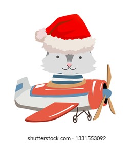 Cartoon rabbit, bunny fly on a airplane. Image for children clothes, postcards.