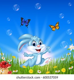 Cartoon rabbit with butterfly
