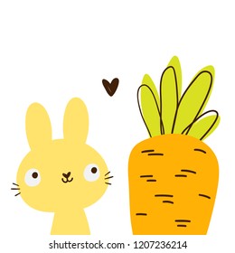 Cartoon rabbit with carrot, cartoon character, vector.