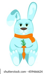 Cartoon rabbit with carrot isolated on white background. Vector illustration