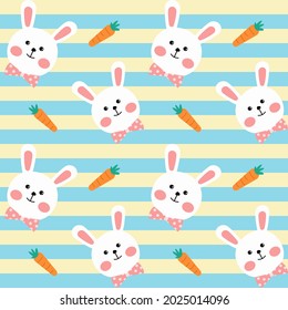 Cartoon Rabbit and Carrot Seamless Pattern. Design for decorating, wallpaper, wrapping paper, fabric.
