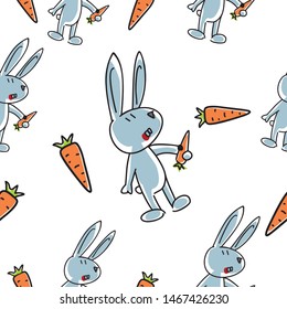 Cartoon rabbit and carrot seamless vector pattern