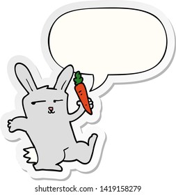 cartoon rabbit with carrot with speech bubble sticker