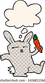 cartoon rabbit with carrot with thought bubble in comic book style