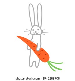 cartoon rabbit with carrot vector illustration isolated on white background