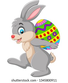 Cartoon rabbit carrying an Easter egg