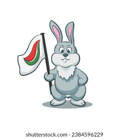 Cartoon rabbit character watermelon flag