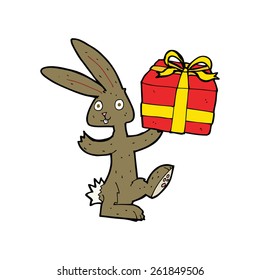 cartoon rabbit with christmas present