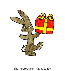 cartoon rabbit with christmas present