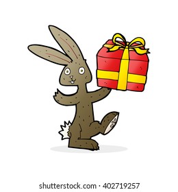 cartoon rabbit with christmas present