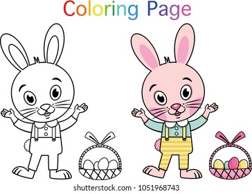 Cartoon Rabbit For Coloring Page Activity. (Vector illustration)