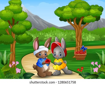 Cartoon rabbit couple on valentine day