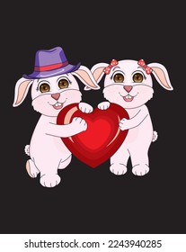 Cartoon Rabbit Couple Valentine Vector