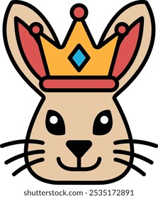 A cartoon rabbit with a crown on its head. The rabbit is smiling and he is happy