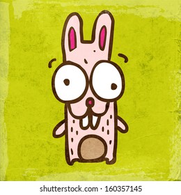 Cartoon Rabbit. Cute Hand Drawn Vector illustration, Vintage Paper Texture Background
