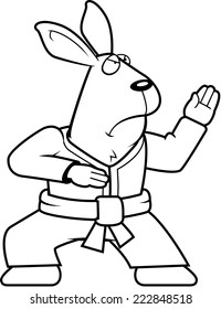 A cartoon rabbit doing karate in a gi.