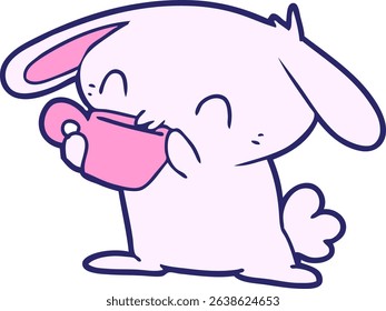 cartoon rabbit drinking tea in bright neon colors