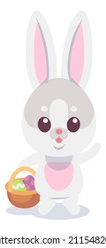 Cartoon rabbit with egg basket. Easter celebration symbol