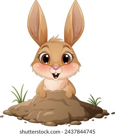 Cartoon rabbit emerged from the hole