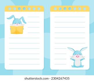 Cartoon Rabbit Empty White Card with Cute Animal Vector Template