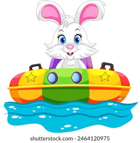 Cartoon rabbit enjoying a ride on a vibrant boat