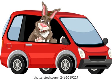 Cartoon rabbit enjoying a ride in a vehicle