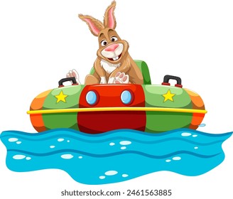 Cartoon rabbit enjoying a ride in a watercraft