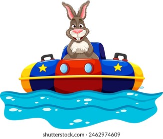 Cartoon rabbit enjoying a ride in a watercraft