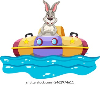 Cartoon rabbit enjoying a ride in a watercraft