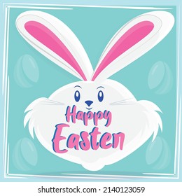 Cartoon of a rabbit face Happy easter card Vector