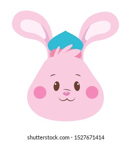 cartoon rabbit face with hat icon over white background, vector illustration