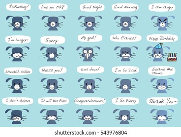 cartoon rabbit face set