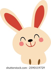 Cartoon rabbit face smiling, done in soft pastel colors and having a playful, cheerful design.