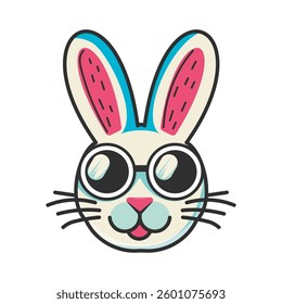 Cartoon Rabbit Face Wearing Stylish Sunglasses in Bright Colors