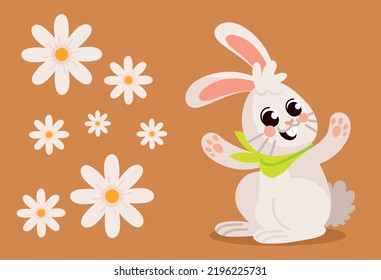 cartoon rabbit and flowers, flat design