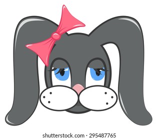 Cartoon rabbit - a girl with a bow on the ear. Vector illustration