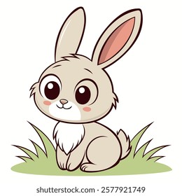 Cartoon Rabbit in Grass Cute and Playful Animal Illustration