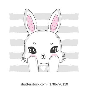 Cartoon rabbit. Hand Drawn Cute Bunny isolated on white background. Print design rabbit. Children Print on t-shirt. Vector illustration