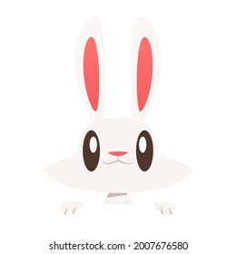 Cartoon rabbit hanging on border vector isolated illustration