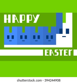 Cartoon Rabbit Happy Easter Holiday Colorful Greeting Card Banner Flat Vector Illustration